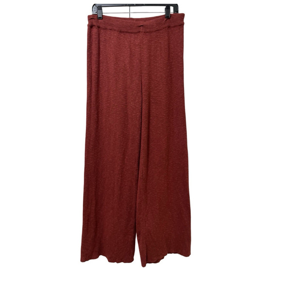 Free People Beach Ribbed Knit High Rise Wide Leg Pants Size M Rust Travel Vacay - Picture 1 of 7